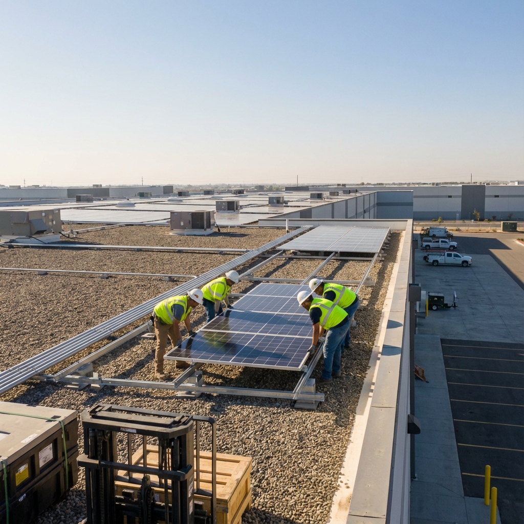 Techniciens sur installation photovoltaïque