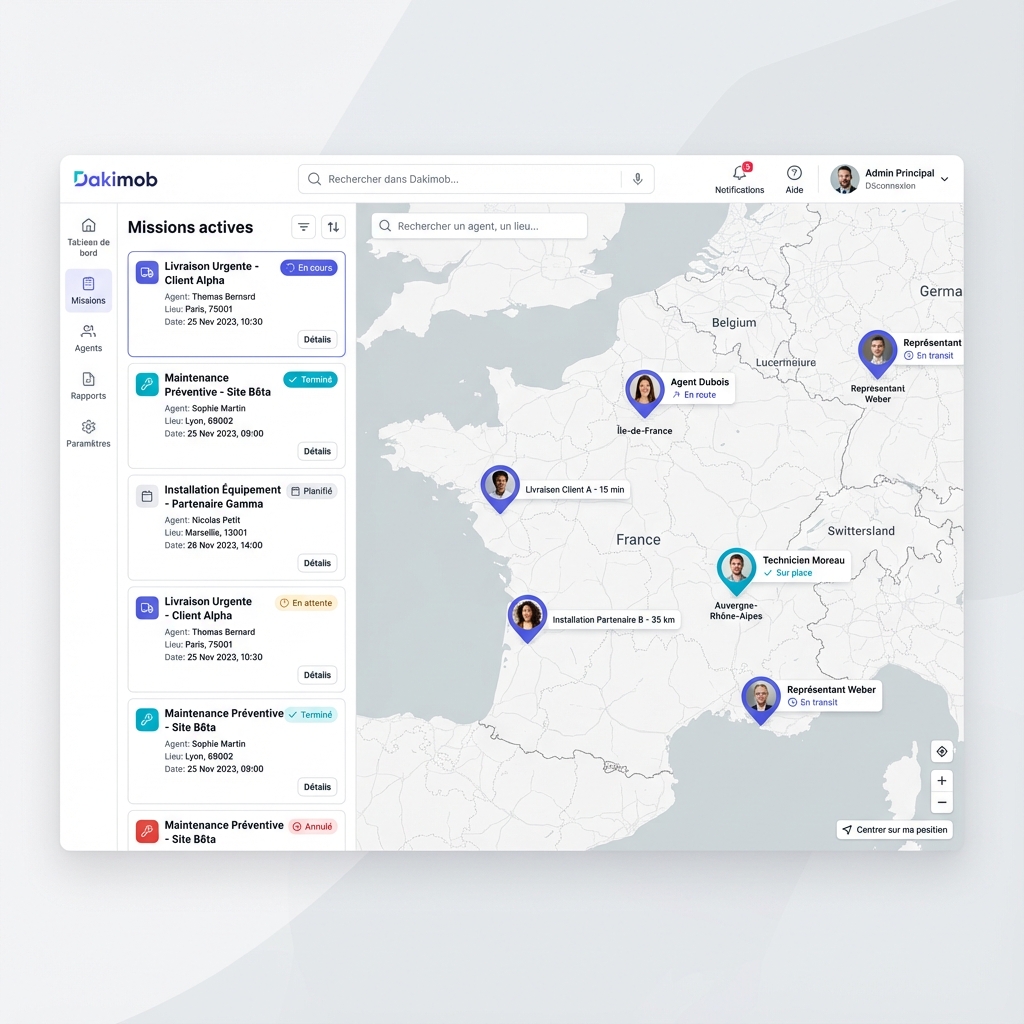 Interface Dakimob - Gestion des missions
