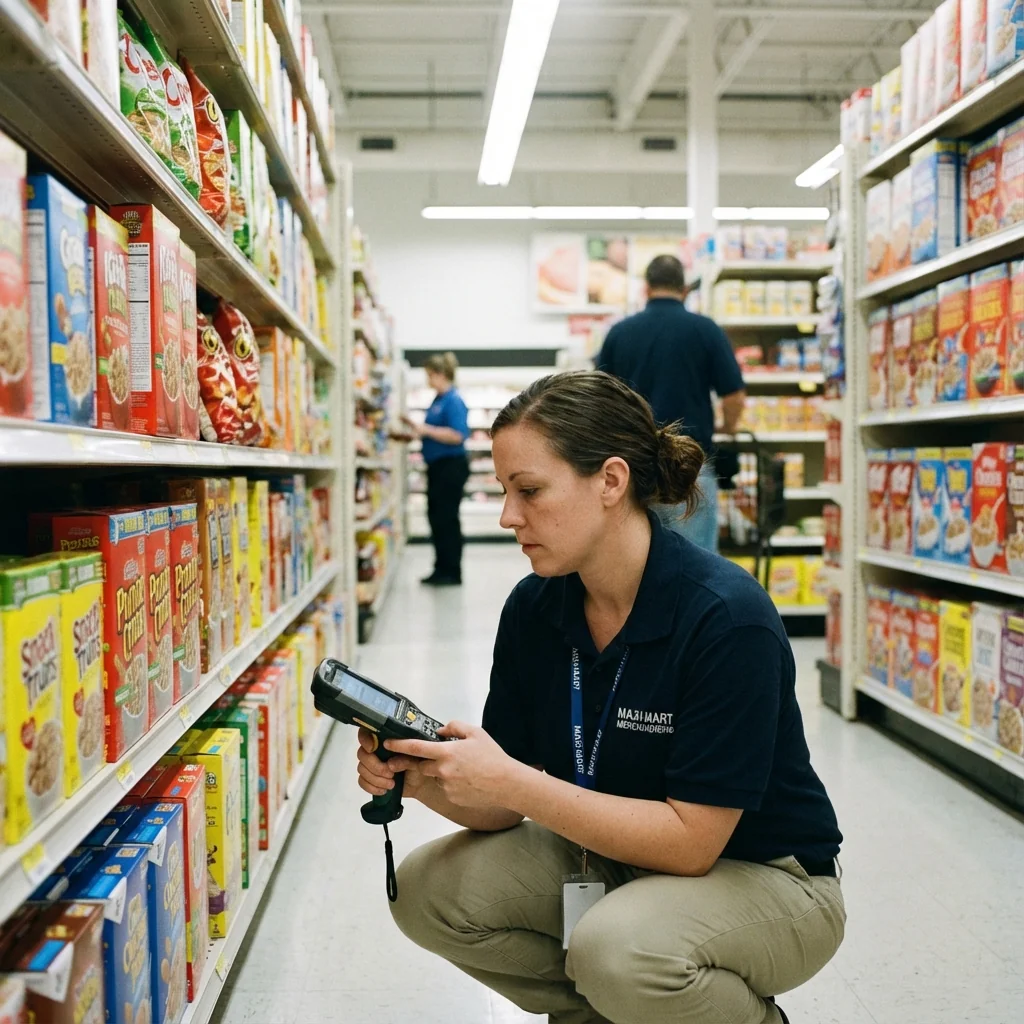 Merchandiser effectuant un relevé en rayon
